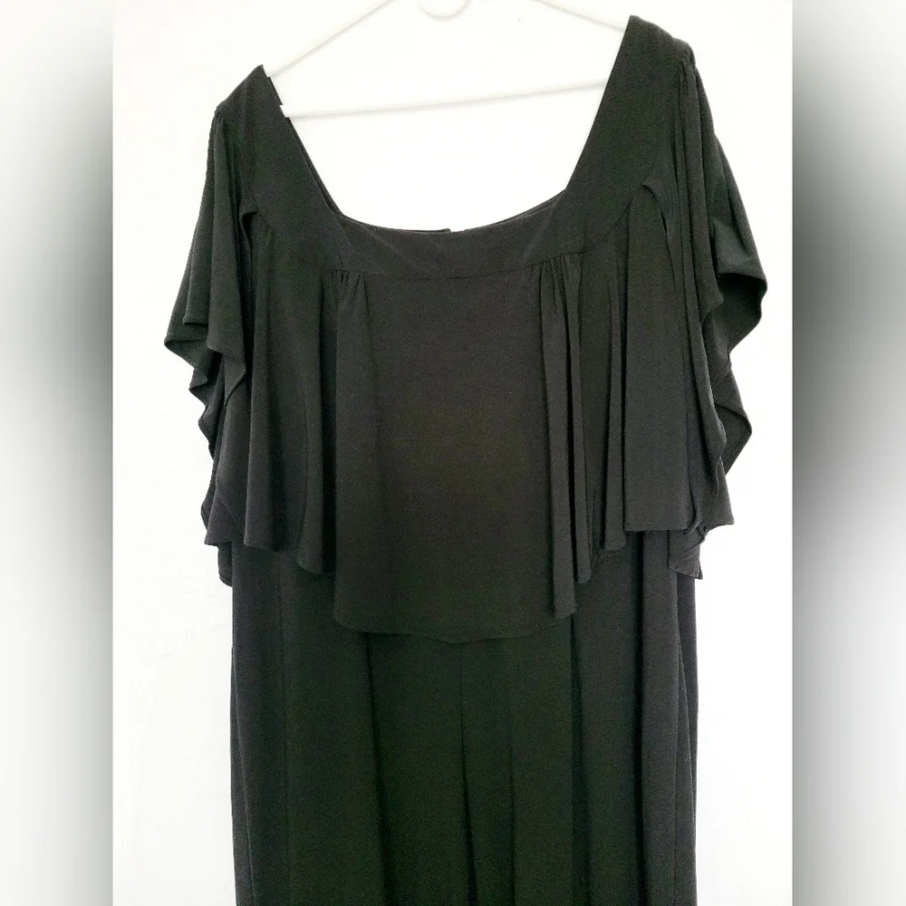 Emma & Michelle Plus Size Jumpsuit Stretch Pull On Flutter Sleeves Black 3X - Picture 14 of 16